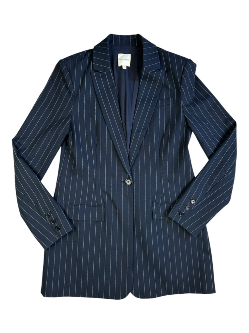 Favorite Daughter Navy Pinstripe Single-Button Oversized Blazer